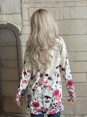Floral Print Open Front Cardigan Long Sleeve Knit Outwear For Spring & Fall
