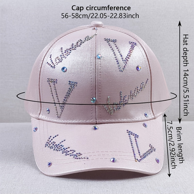 Pink Glitter Sun Rhinestone Letter Baseball Cap Lightweight Sunshade