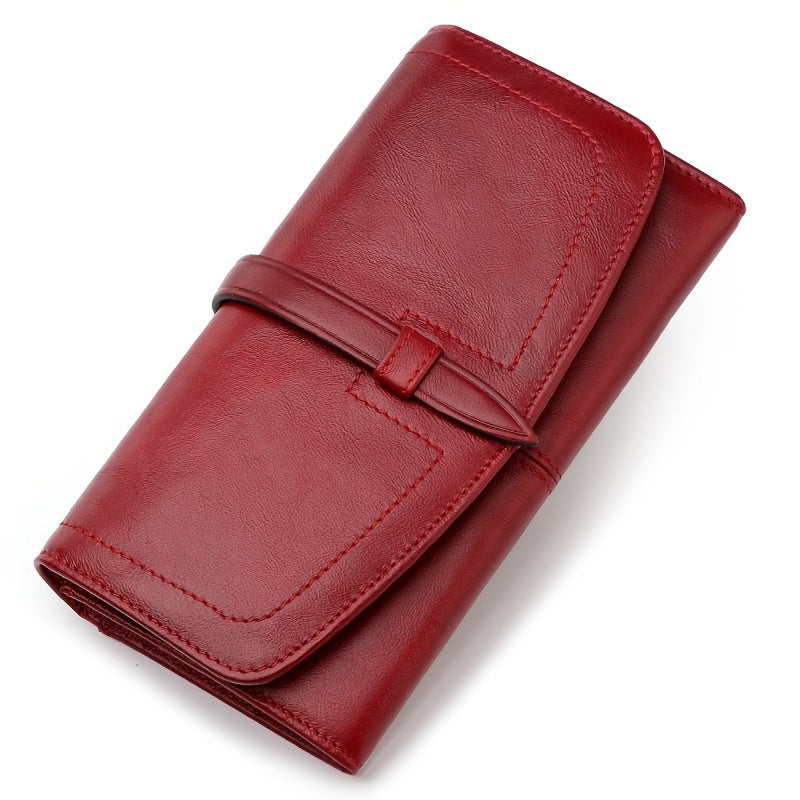 Women's RFID Blocking Leather Tri Fold Wallet Clutch with Snap Closure
