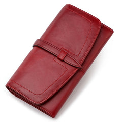Women's RFID Blocking Leather Tri Fold Wallet Clutch with Snap Closure