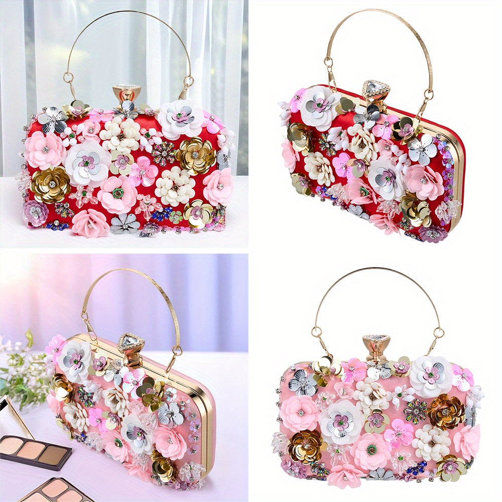 Floral Rhinestone Clutch Purse Chain Shoulder Bag