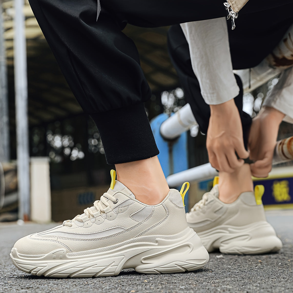 Men's Chunky Lace-Up Sneakers Non-Slip Durable Shoes