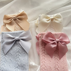 Girls Knit Hollow Out Socks with Bow for Autumn and Spring Kids