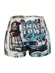 Plus Size Western Style Shorts Women's Plus Graphic & Art Letter & Leopard Print