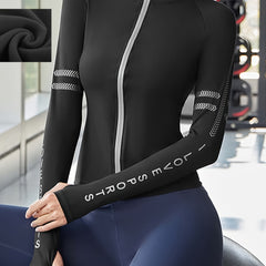 Letter Pattern Yoga Jacket Fleece Lined Fitness Zip Top