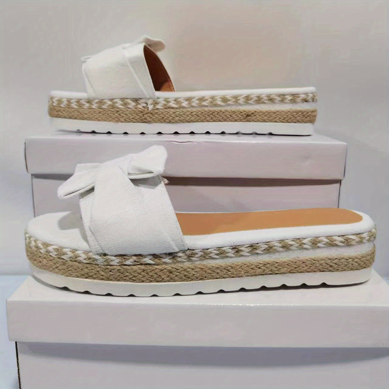 Women's Bowknot Espadrille Sandals, Open Toe Slide Shoes