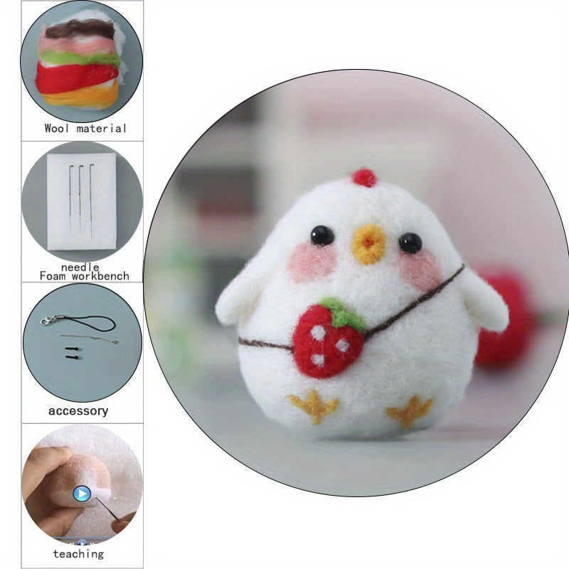 Chicken Wool Felt DIY Kit Embroidery Cloth Threads Needles Instructions