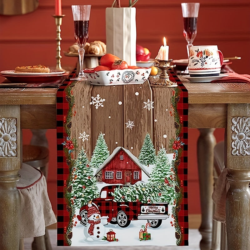 Christmas Table Runner Merry Christmas Tree Snowman Pattern Table Cover