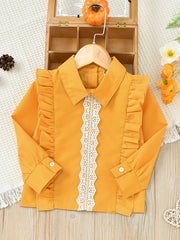 Girls Ruffle Long Sleeve Lace Shirt Kids Clothes