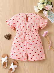 Girls Heart Print Ruffle Sleeve Jumpsuit With Bow - Toddlers Kids Children