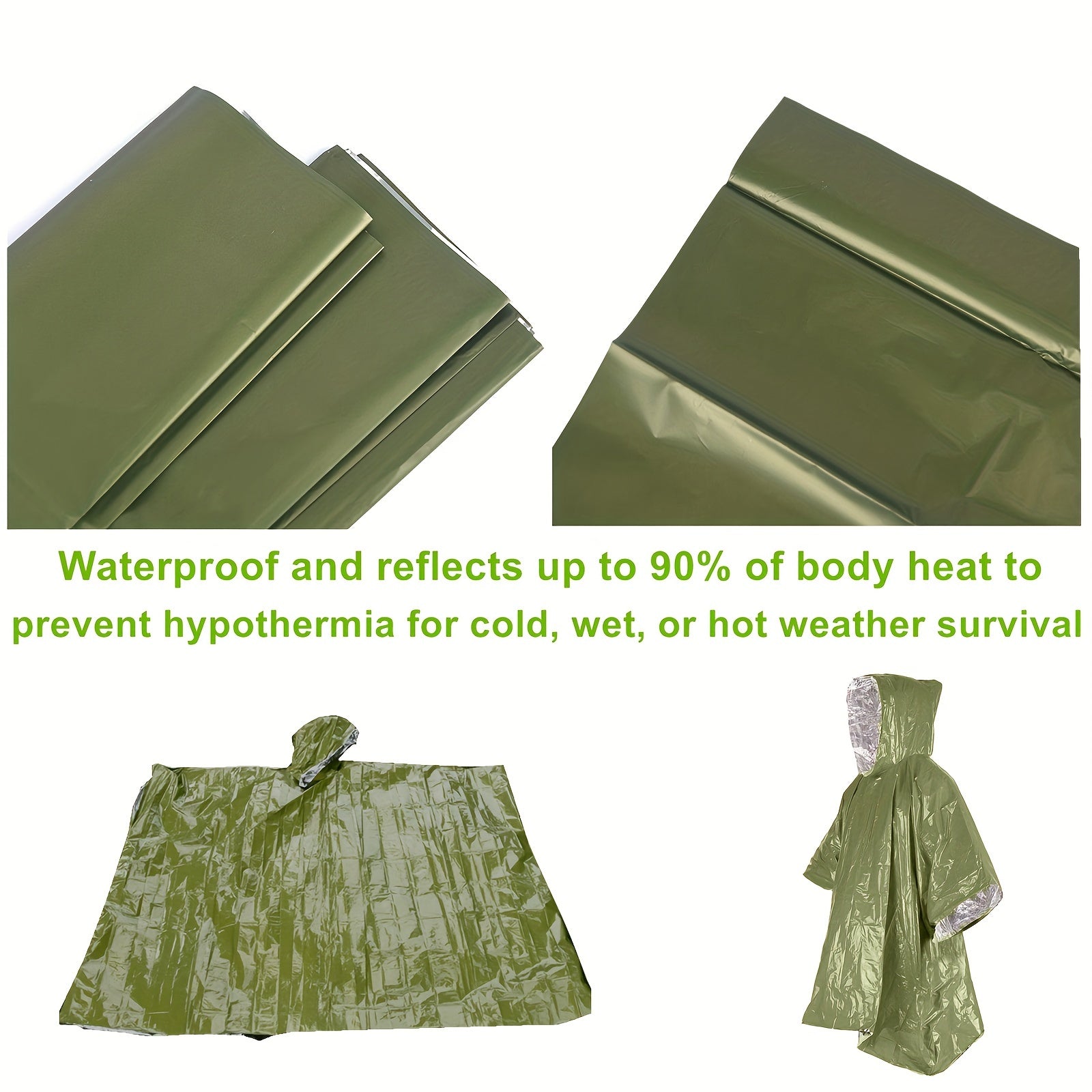 6pcs Emergency Rain Ponchos with Whistles & Storage Bag