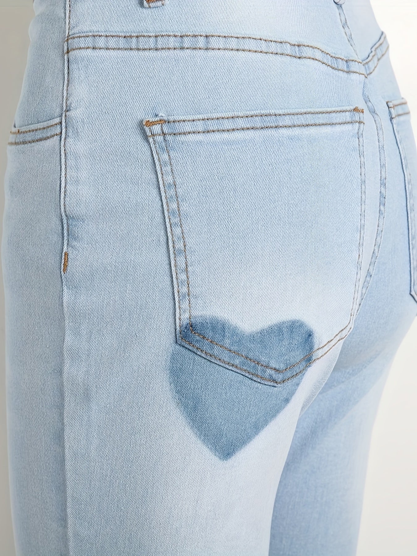 Heart Print Skinny Flared Jeans With Pockets