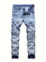 Slim Fit Ripped Jeans Men's Casual Street Style Distressed Denim Pants