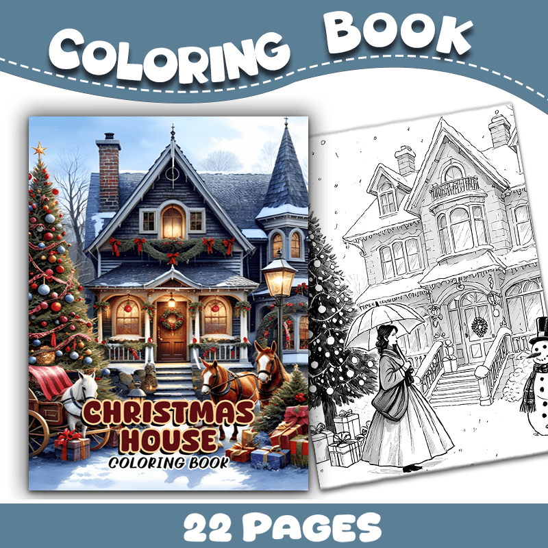 Christmas House Adult Coloring Book Snowy Scene Horse