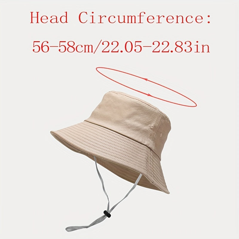 Wide Brim Strap Windproof Rope Bucket Hat Solid Outdoor Sun Protection Hat