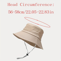 Wide Brim Strap Windproof Rope Bucket Hat Solid Outdoor Sun Protection Hat
