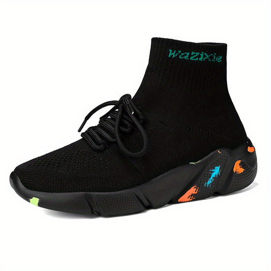 Women's High Top Sock Sneakers Comfy Knit Slip On Lace Up Sports Shoes