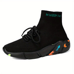 Women's High Top Sock Sneakers Comfy Knit Slip On Lace Up Sports Shoes