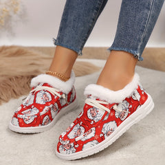 Christmas Santa Claus Pattern Warm Sneakers Comfortable Flat Shoes
