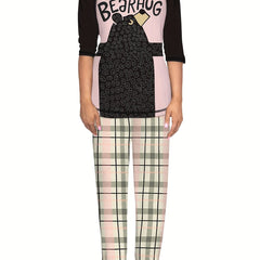 Christmas Cartoon Cat Print Lounge Set Long Sleeve Top & Pants Women's Pajamas