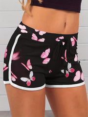 Butterfly Print Contrast Trim Shorts Casual Drawstring Binding Shorts