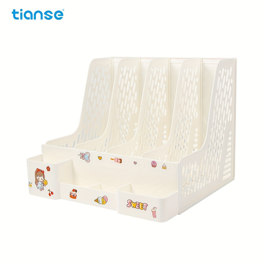 TIANSE Desktop Bookshelf File Storage Box with Pen Holder