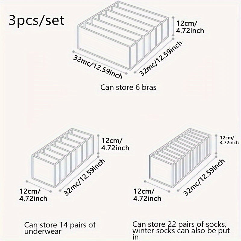 3pcs Underwear Drawer Storage Basket Socks Storage Drawer Box Organizer