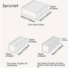 3pcs Underwear Drawer Storage Basket Socks Storage Drawer Box Organizer