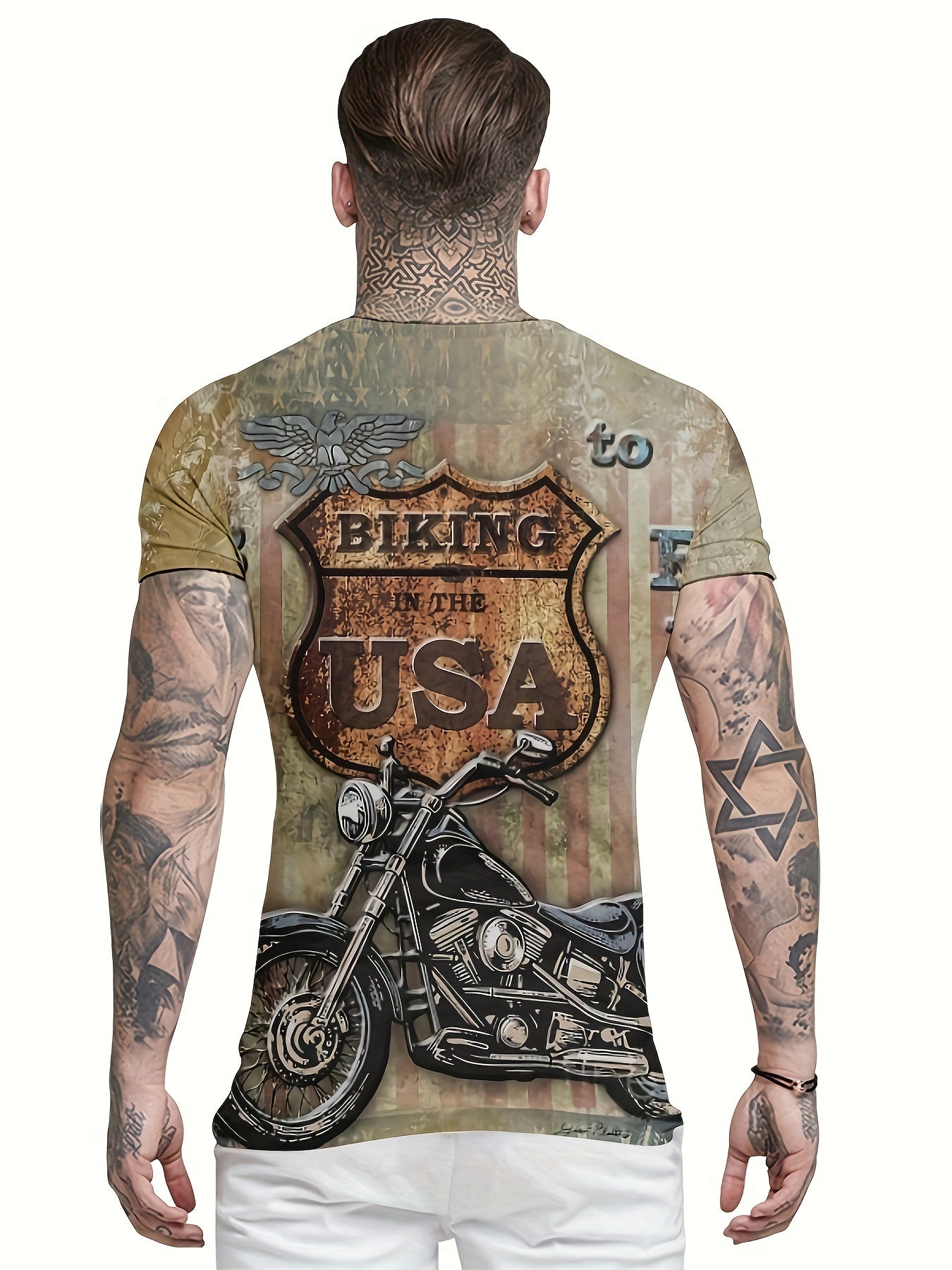 Motorcycle Print Men's Casual Street Style Tee Shirt For Summer