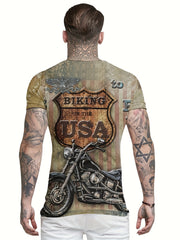 Motorcycle Print Men's Casual Street Style Tee Shirt For Summer