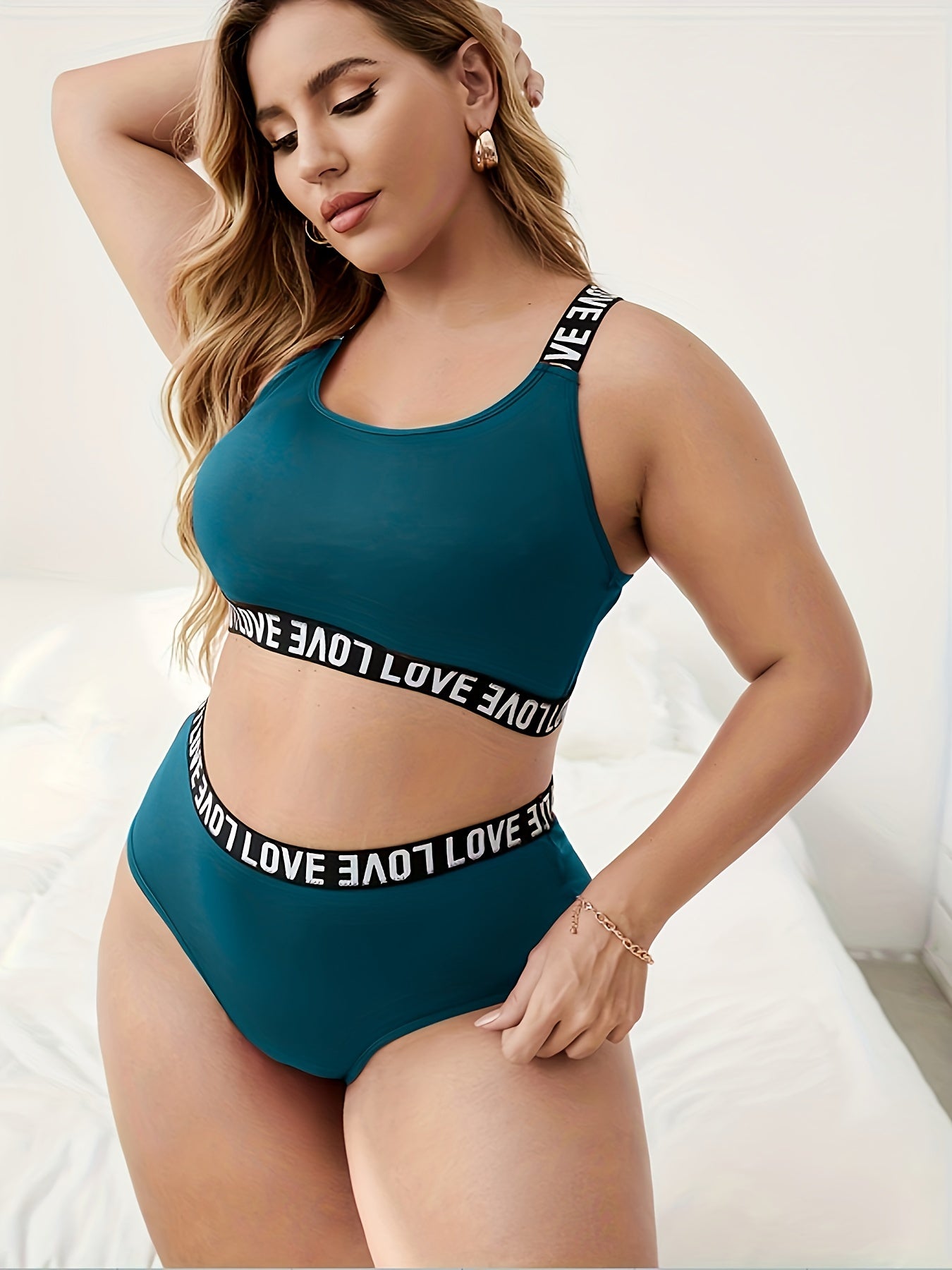 Women's Plus Casual Lingerie Set Strappy Bra & Panty Sporty 2pcs Set Plus Size