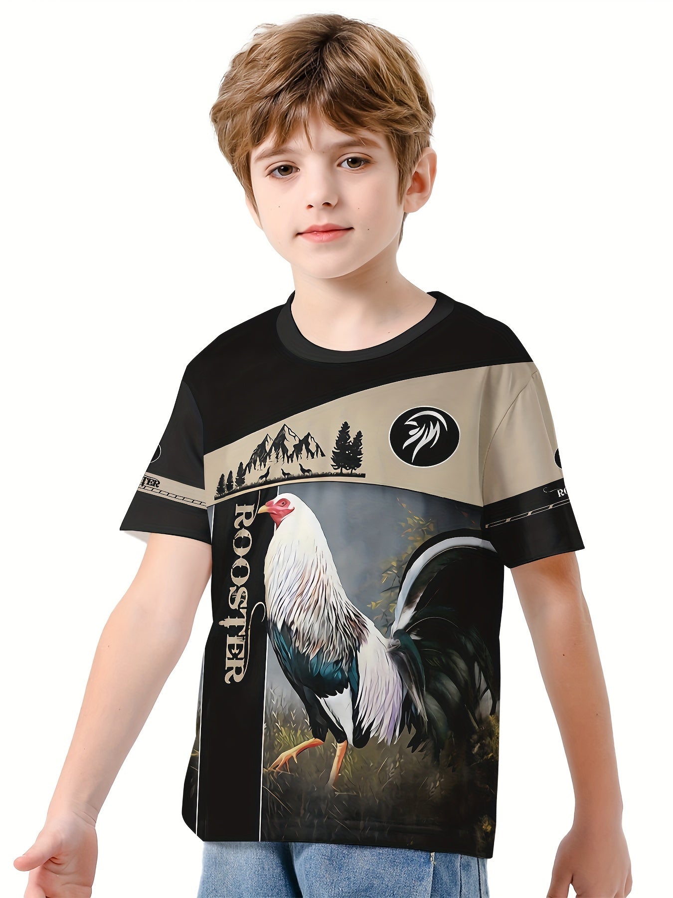 ROOSTER 3D Print Boys T shirt Summer Kids Outgoing Clothes