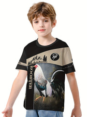 ROOSTER 3D Print Boys T shirt Summer Kids Outgoing Clothes