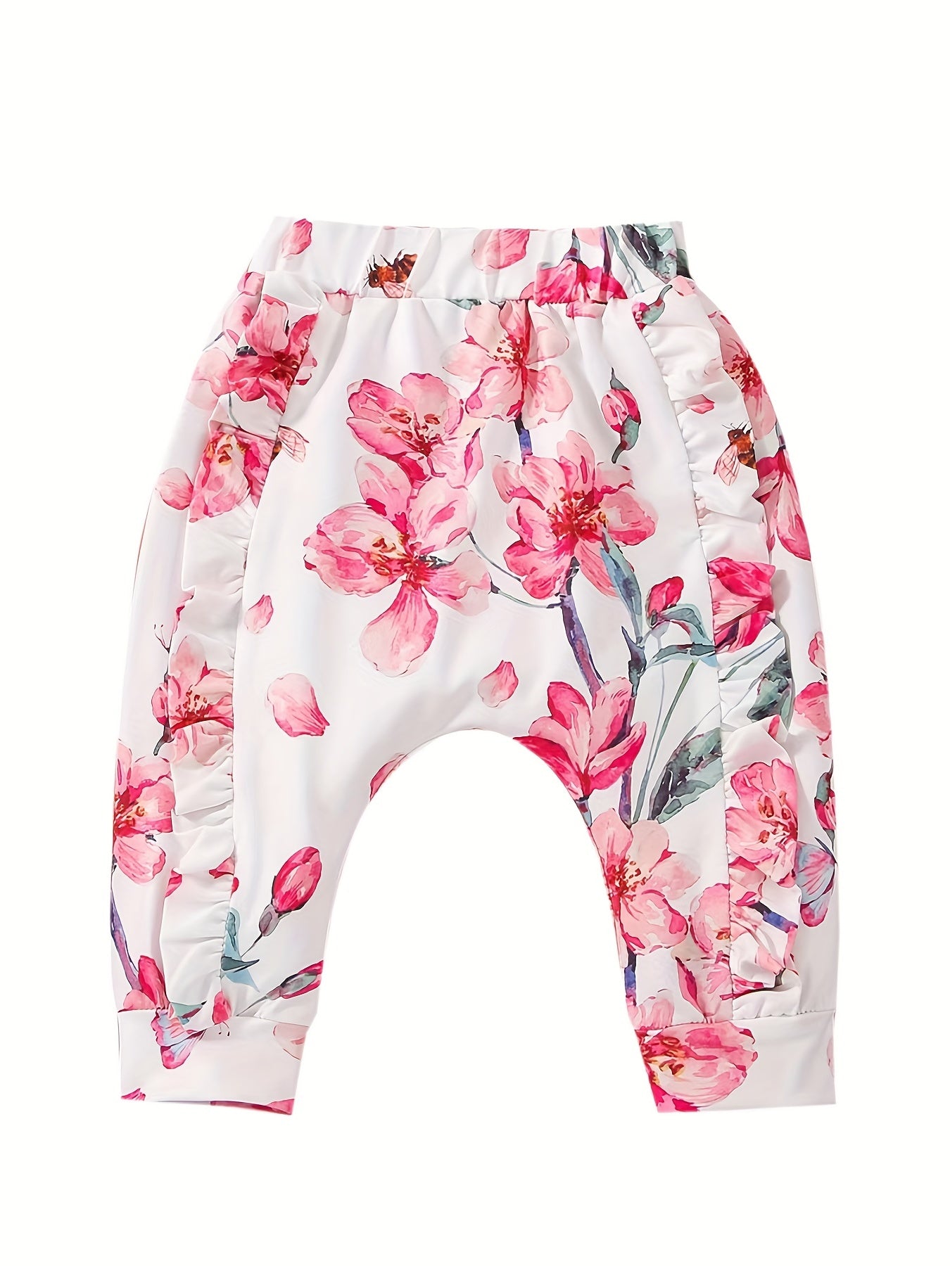 Baby Girls Floral Print Elastic Waist Pants for Spring Summer
