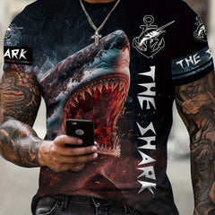 Shark Print Men's Graphic Active Crew Neck T shirt - Summer Casual Top