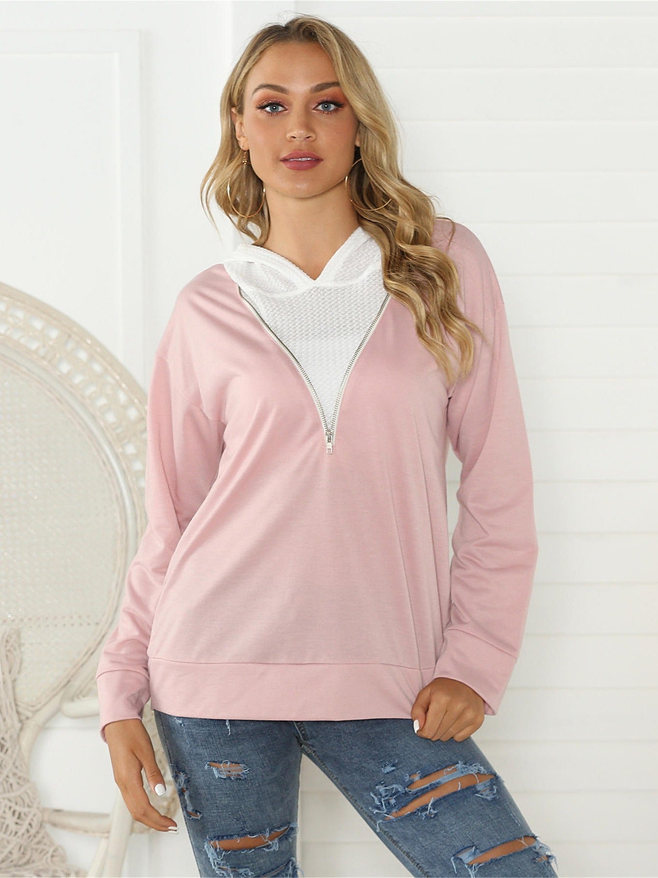 Contrast Zip Hoodie Active Sweatshirt