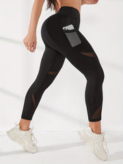 Mesh Contrast Breathable Sports Leggings With Pocket Yoga Pants