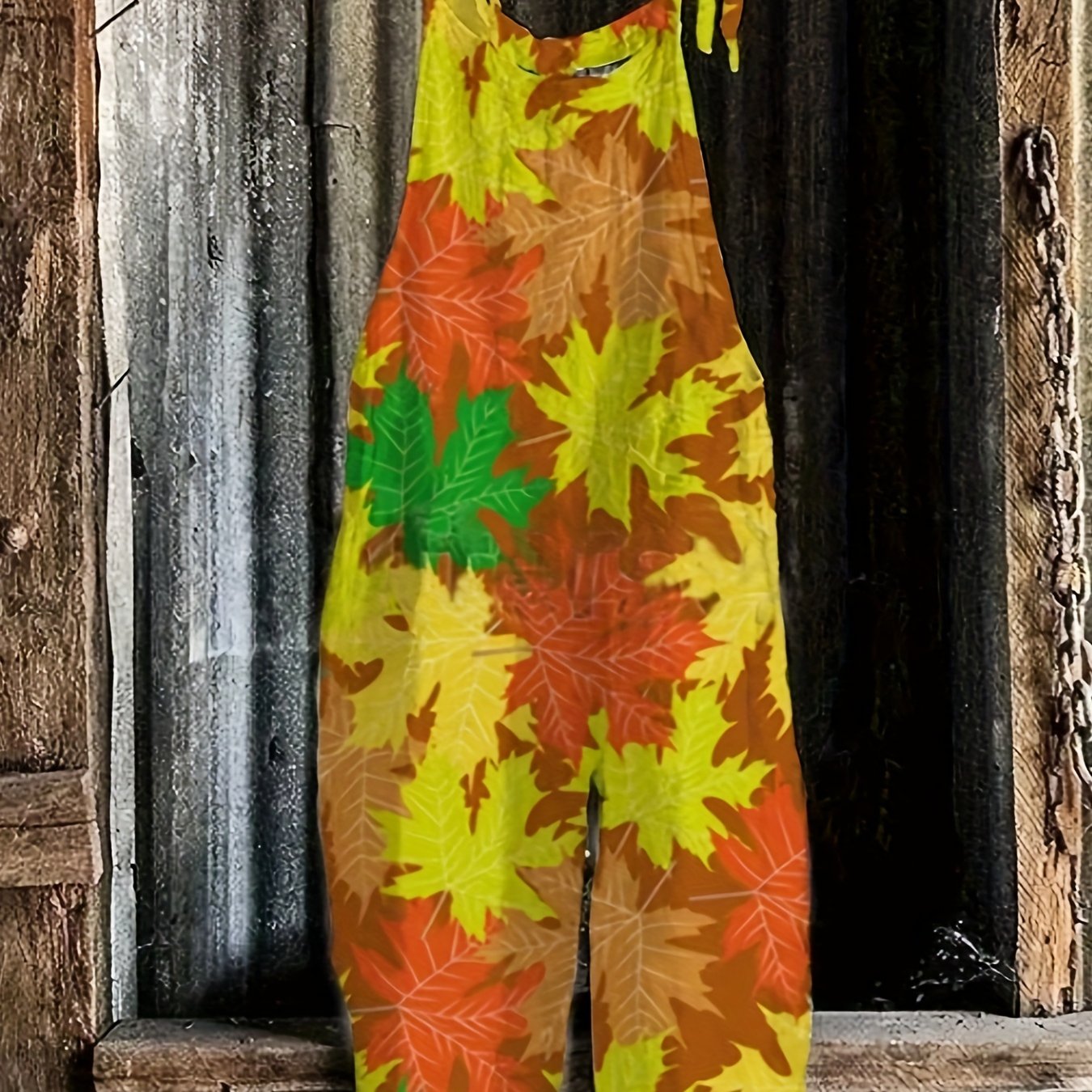 Maple Print Tie Shoulder Jumpsuit
