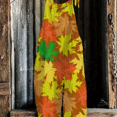 Maple Print Tie Shoulder Jumpsuit