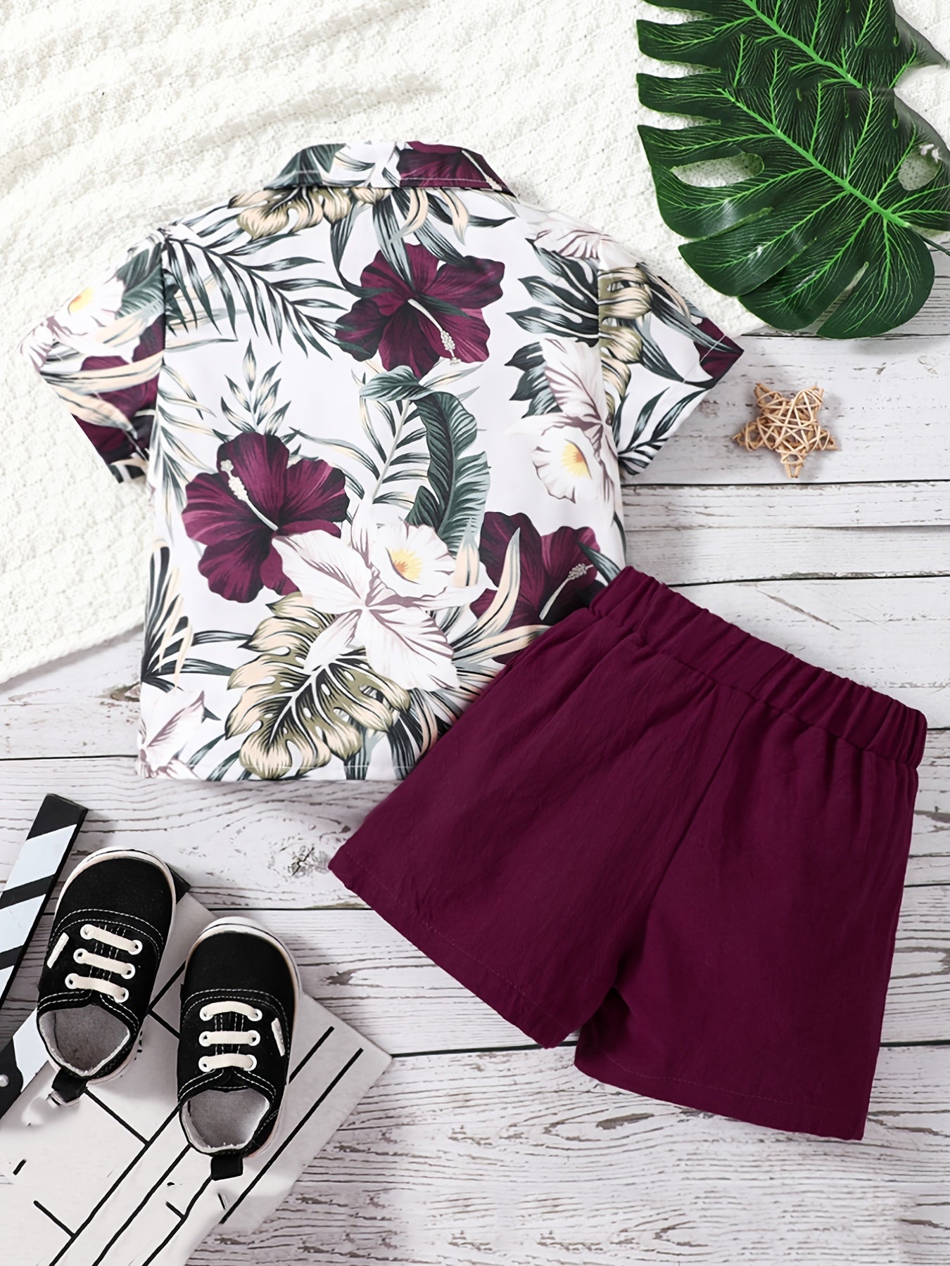 2pcs Boys Summer Floral Print T Shirt & Shorts Set