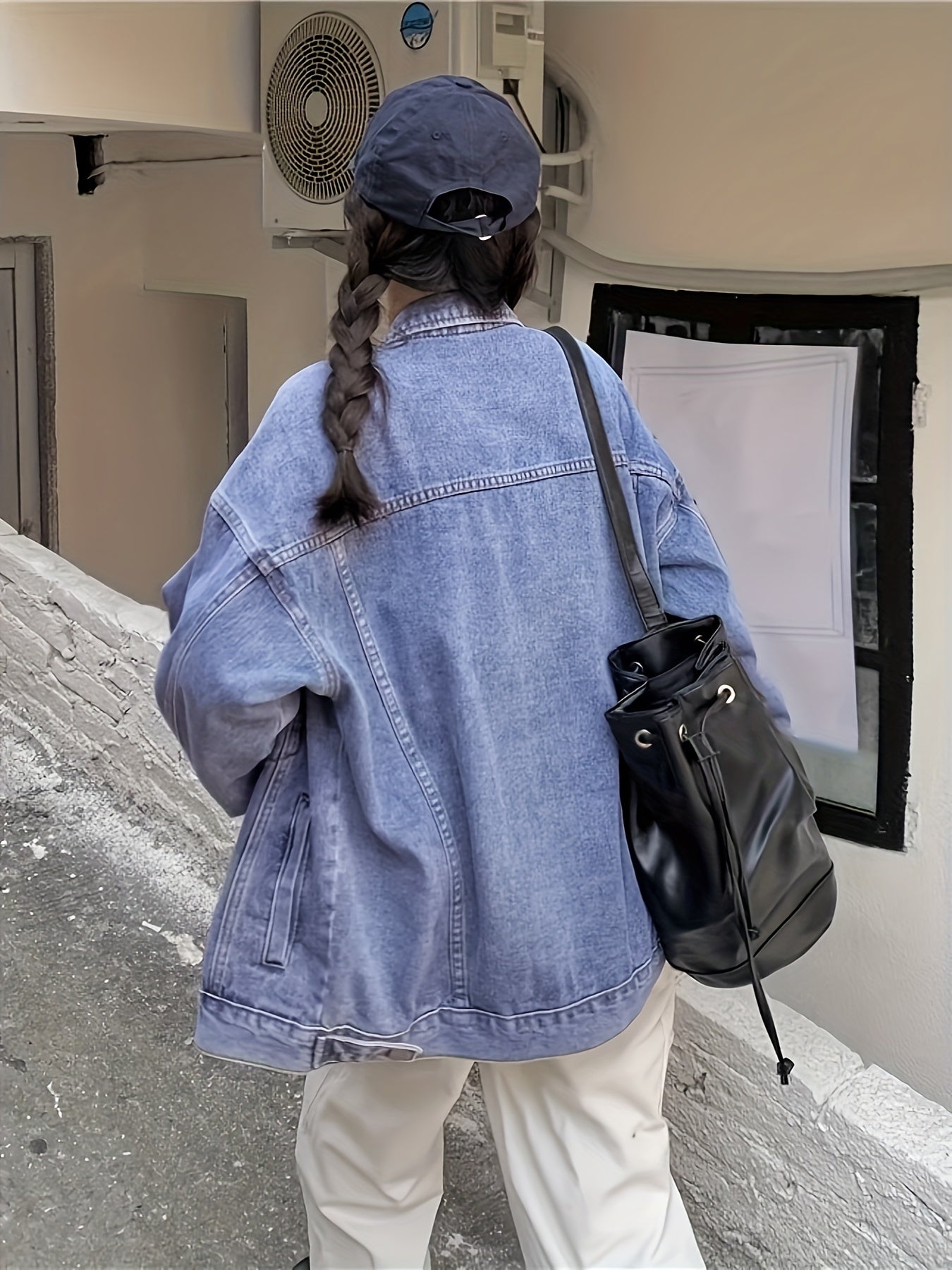 Loose Fit Denim Jackets Patch Pockets Long Sleeves Lapel Versatile Denim Coats