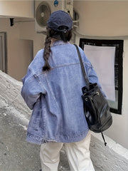 Loose Fit Denim Jackets Patch Pockets Long Sleeves Lapel Versatile Denim Coats