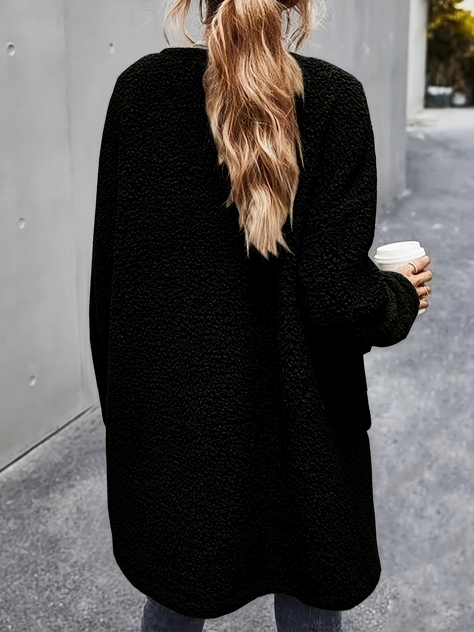 Women's Fluffy Winter Fur Coat with Crew Neck