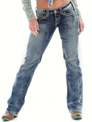 Loose Fit Straight Jeans Slash Pockets Casual Denim Pants