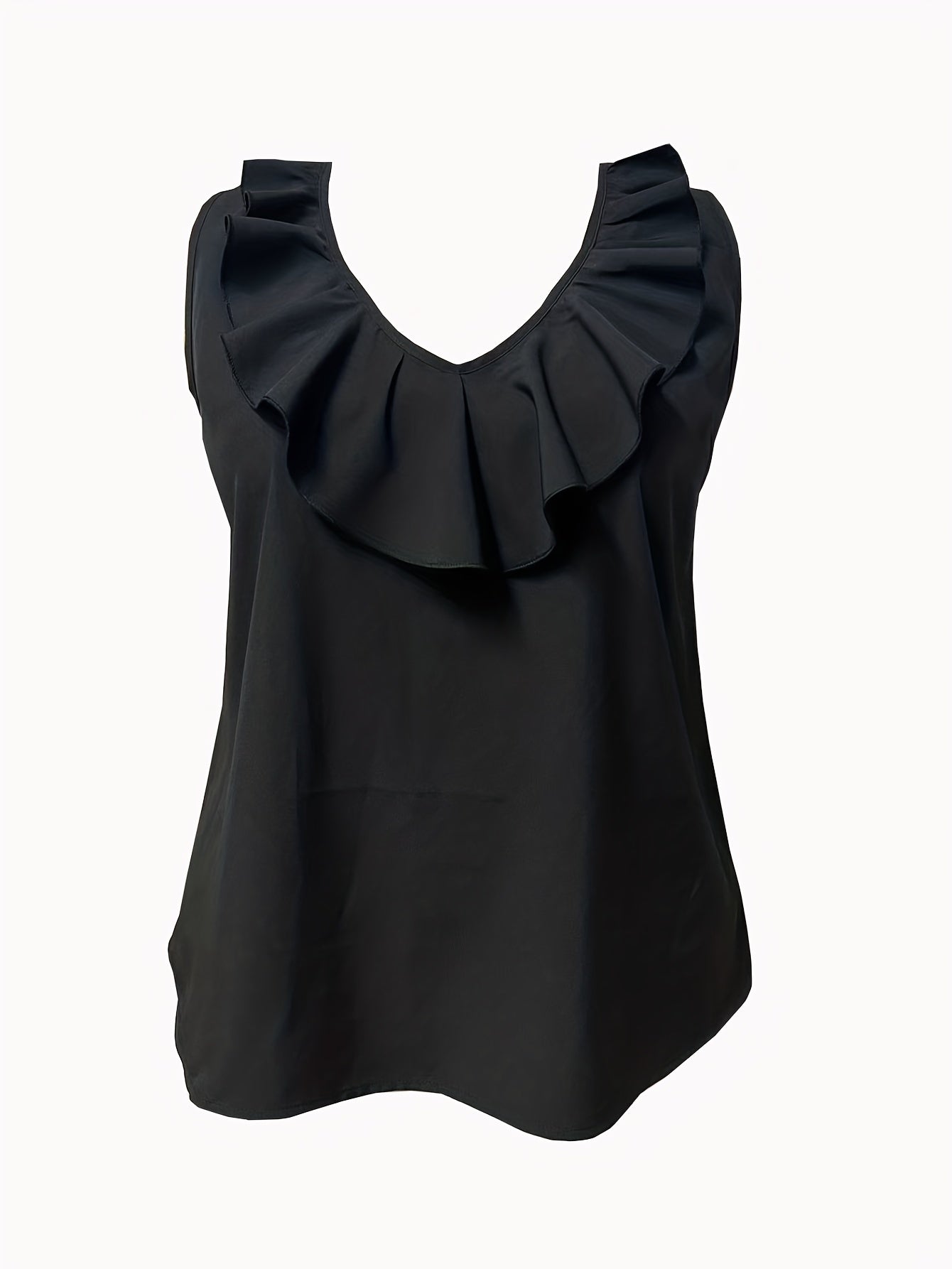 Solid Ruffle Trim V Neck Tank Top