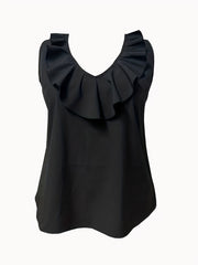 Solid Ruffle Trim V Neck Tank Top