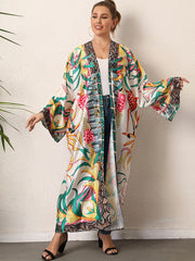 Boho Kimono Women's Plus Tribal Print Long Sleeve