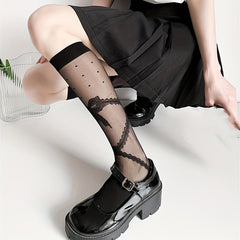 Lace Trim Calf Socks Women's Knee High Stockings
