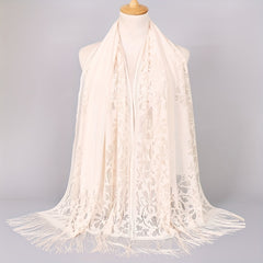 Long Tassel Shawl Solid Flower Wrap Dress Scarf