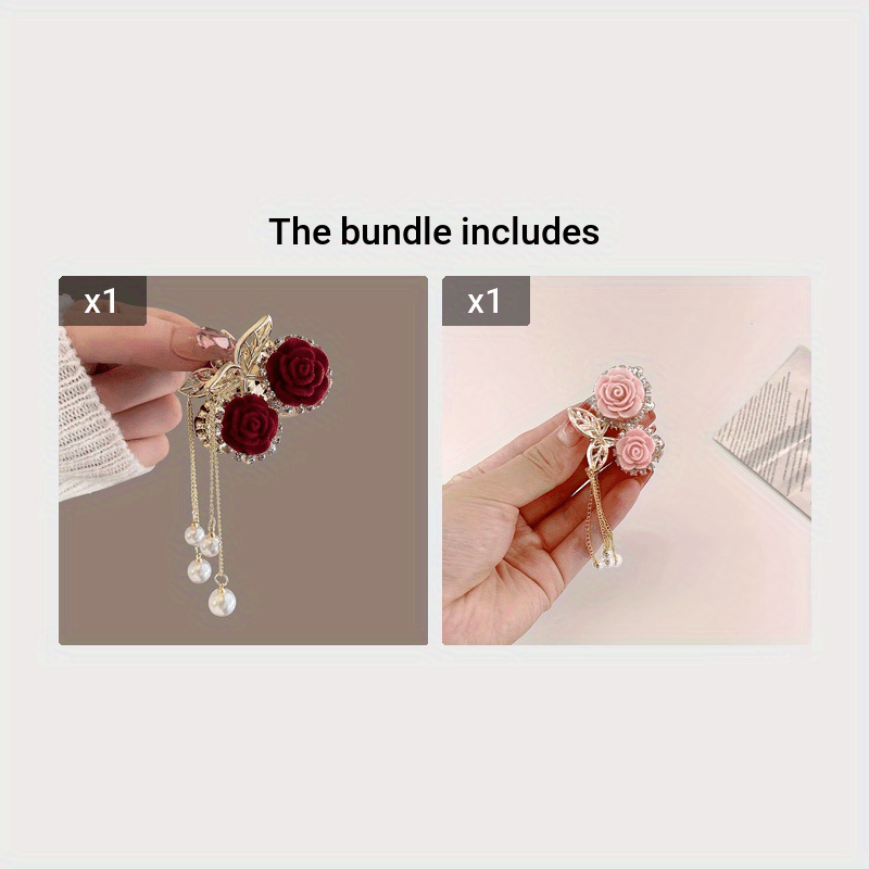 Red Rose Cherry Tassel Hair Clip - Small Flocking Ponytail Accessory